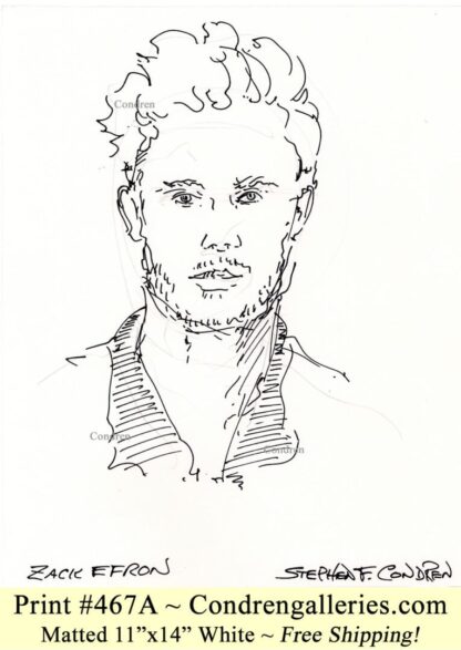 Zac Efron 467A pen & ink celebrity portrait drawing by Stephen Condren.