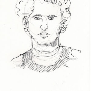 Timothee Chalamet 489A celebrity actor pen & ink portrait drawing by artist Stephen Condren.