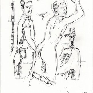 Gay hookup urinal 492A in the college men's room pen & ink figure drawing by artist Stephen Condren.
