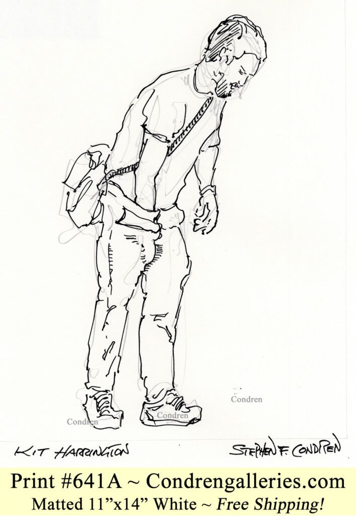 Kit Harrington 641A scratching his balls in public pen & ink Celebrity Drawing.