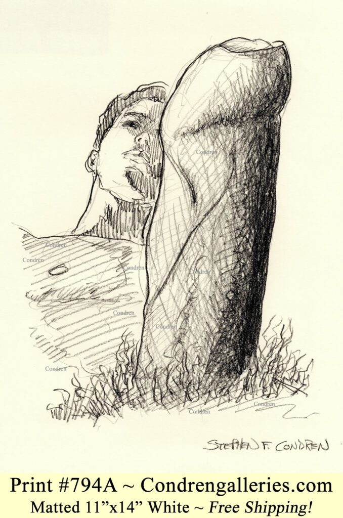 Gay boy hardon 794 pencil figure drawing with large uncut penis.