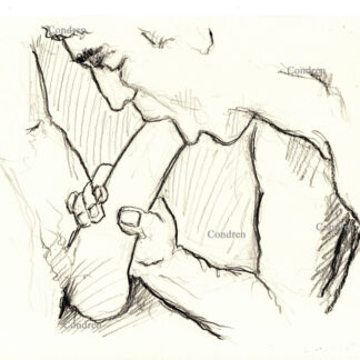 Boy sucking cock with thick shaft and big hairy balls, gay male pencil figure drawing.