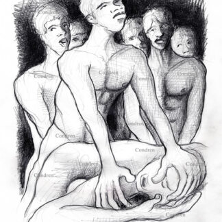 Gay prison gang bang rape of a hot sexy new young cute boy inmate to be made the jail sex slave and slut. Pencil male figure drawing.
