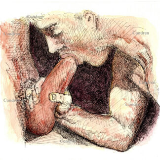 Hot boy sucking massive hardon cock with a thick shaft right into his mouth as he holds it with his right hand. Pen & ink watercolor drawing.