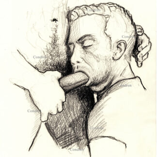 Hot boy sucking cock with a thick shaft in his mouth. Gay male pencil sex figure drawing.