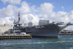 USS Midway CV-41 in San Diego, photograph.