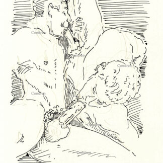 Hot boys doing 69 with fit muscular bodies sucking big hardon cocks and balls. Gay male pen & ink sex figure drawing.